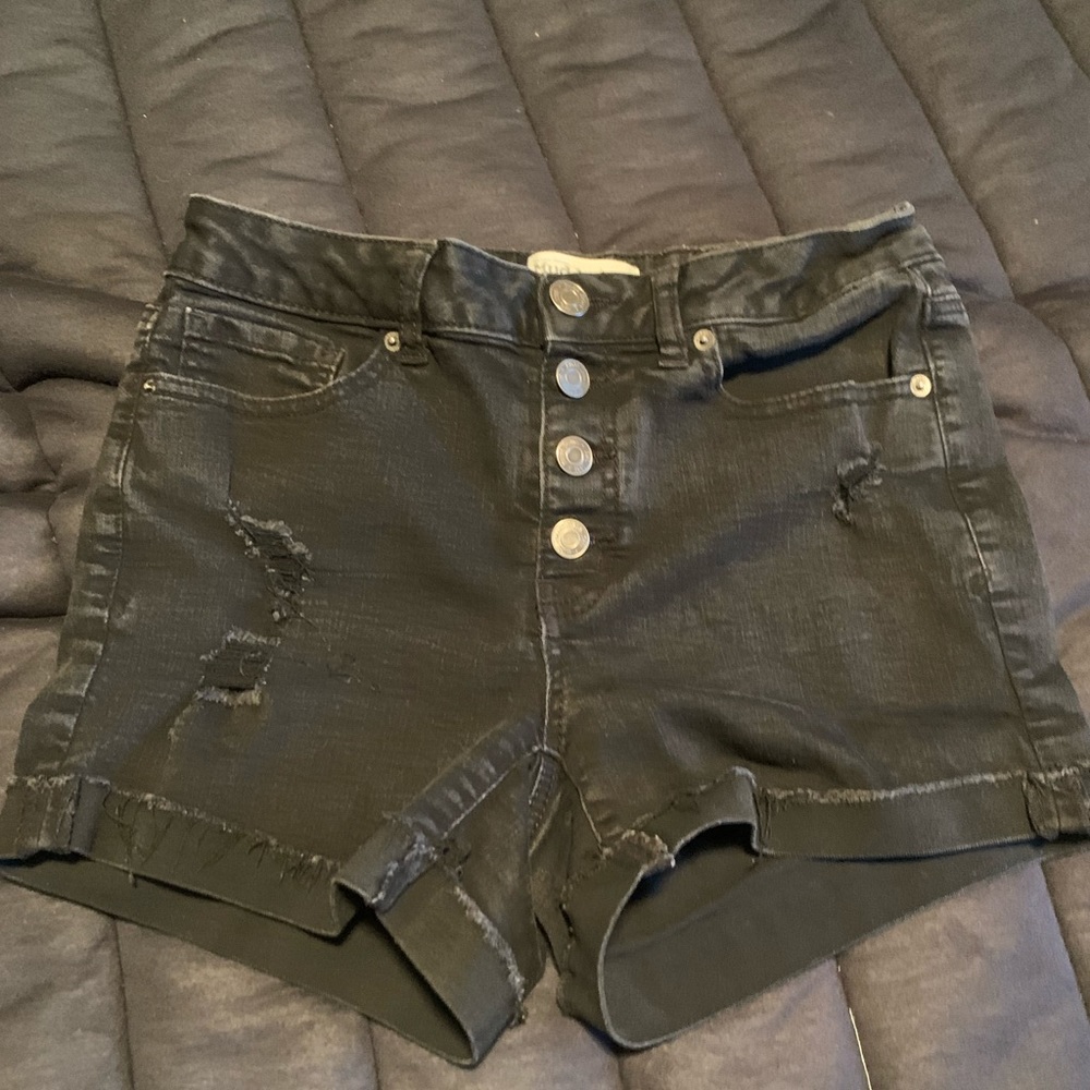 Black denim shorts